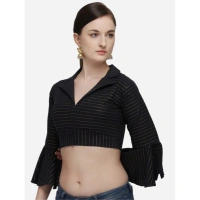 Women's Cotton Striped Readymade Blouse (Black, Size: Free Size)