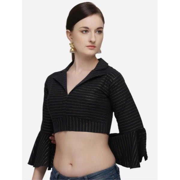Women's Cotton Striped Readymade Blouse (Black, Size: Free Size)