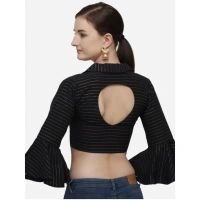 Women's Cotton Striped Readymade Blouse (Black, Size: Free Size)
