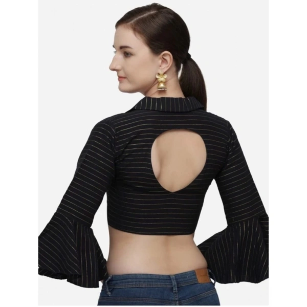Women's Cotton Striped Readymade Blouse (Black, Size: Free Size)