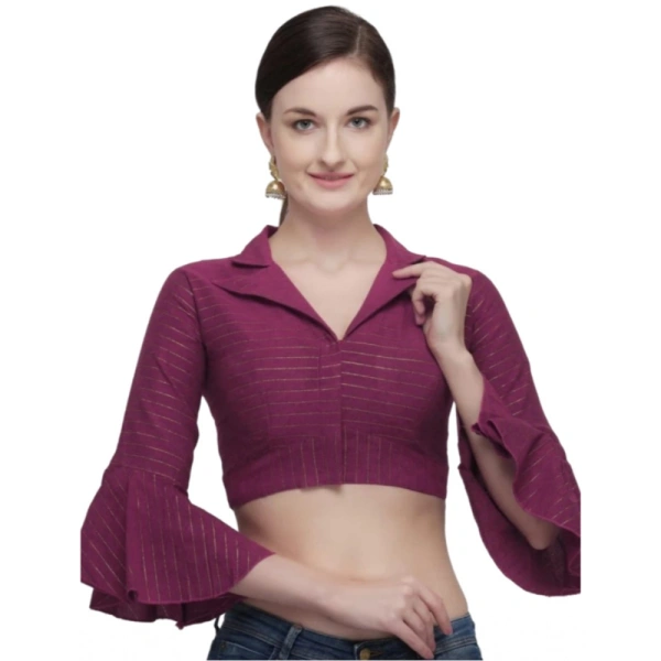 Women's Cotton Striped Readymade Blouse (Magenta, Size: Free Size)