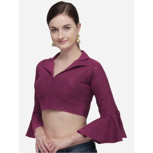 Women's Cotton Striped Readymade Blouse (Magenta, Size: Free Size)
