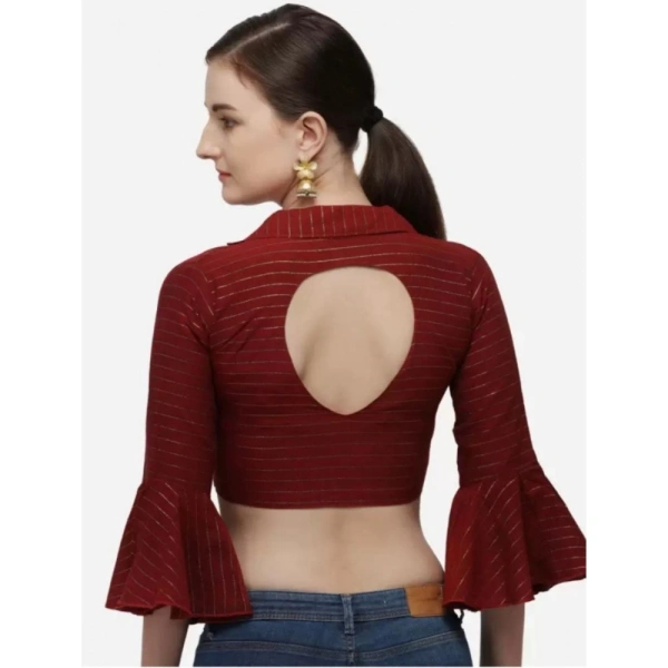 Women's Cotton Striped Readymade Blouse (Maroon, Size: Free Size)