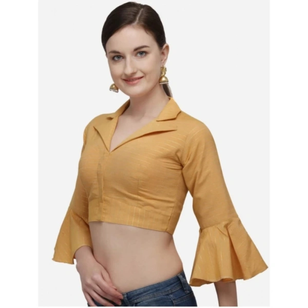Women's Cotton Striped Readymade Blouse (Mustard, Size: Free Size)