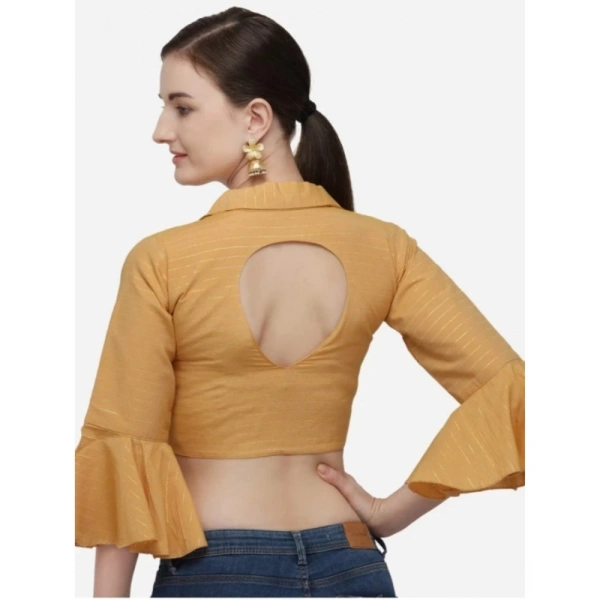 Women's Cotton Striped Readymade Blouse (Mustard, Size: Free Size)