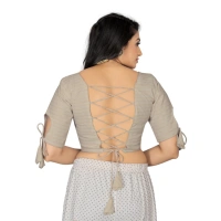Women's Cotton Thread Work Readymade Blouse (Cream, Size: Free Size)