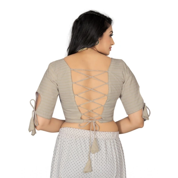 Women's Cotton Thread Work Readymade Blouse (Cream, Size: Free Size)