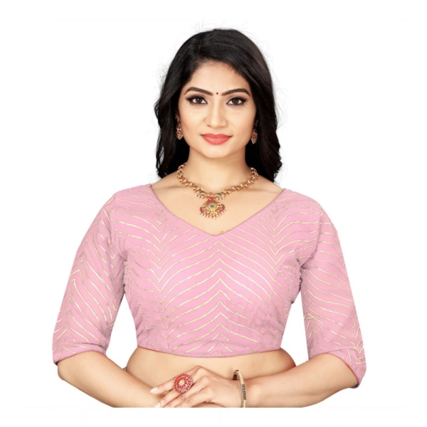 Women's Georgette Embroidery Readymade Blouse (L.Pink, Size: Free Size)