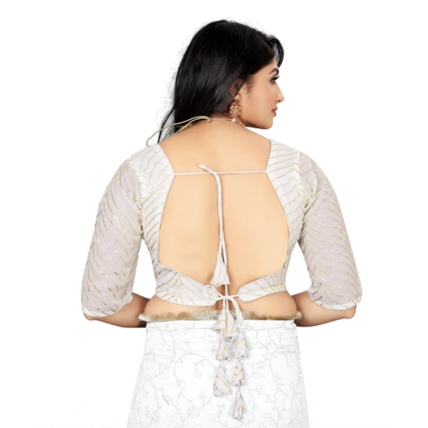 Women's Georgette Embroidery Readymade Blouse (White, Size: Free Size)