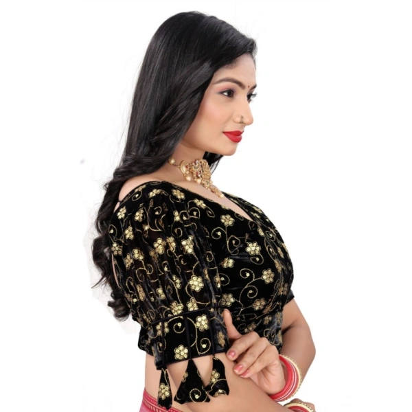 Women's Jimmy Choo Embroidery Readymade Blouse (Black, Size: Free Size)