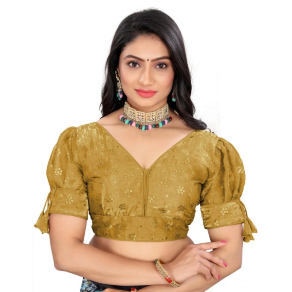 Women's Jimmy Choo Embroidery Readymade Blouse (Gold, Size: Free Size)