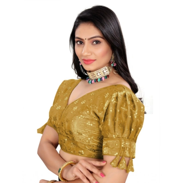 Women's Jimmy Choo Embroidery Readymade Blouse (Gold, Size: Free Size)