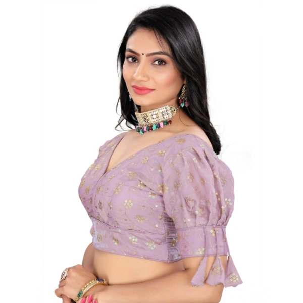 Women's Jimmy Choo Embroidery Readymade Blouse (Lavender, Size: Free Size)