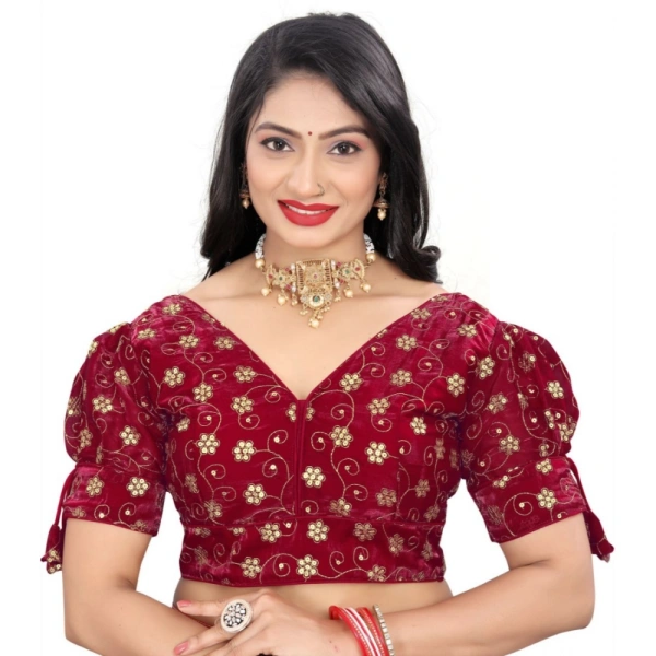 Women's Jimmy Choo Embroidery Readymade Blouse (Maroon, Size: Free Size)