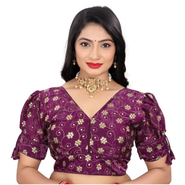 Women's Jimmy Choo Embroidery Readymade Blouse (Purple, Size: Free Size)