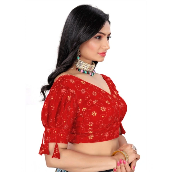 Women's Jimmy Choo Embroidery Readymade Blouse (Red, Size: Free Size)