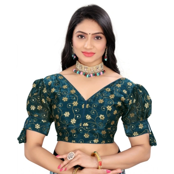 Women's Jimmy Choo Embroidery Readymade Blouse (Teal, Size: Free Size)