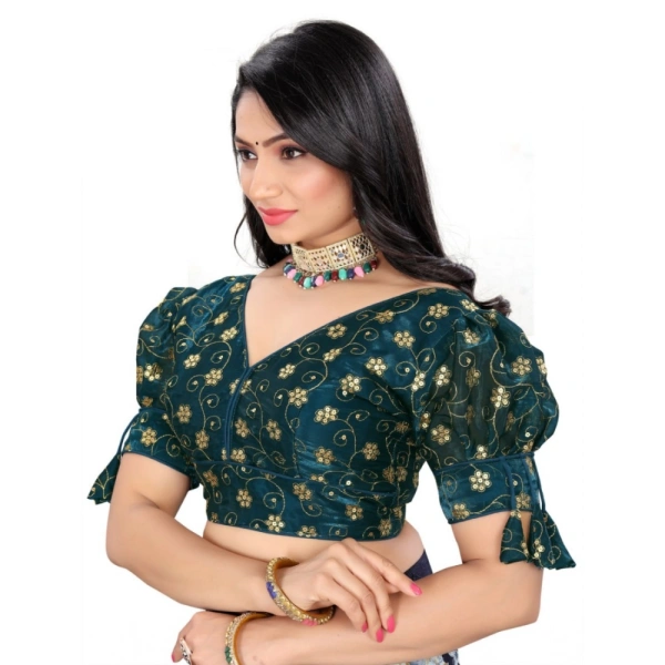 Women's Jimmy Choo Embroidery Readymade Blouse (Teal, Size: Free Size)