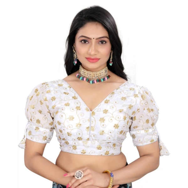 Women's Jimmy Choo Embroidery Readymade Blouse (White, Size: Free Size)