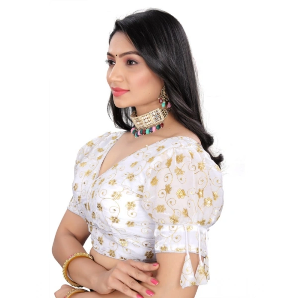 Women's Jimmy Choo Embroidery Readymade Blouse (White, Size: Free Size)