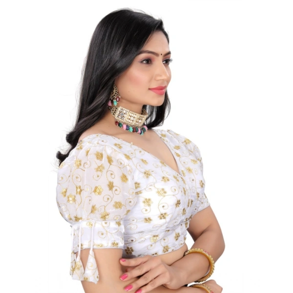 Women's Jimmy Choo Embroidery Readymade Blouse (White, Size: Free Size)