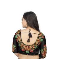 Women's Malai Silk Floral Readymade Blouse (Black, Size: Free Size)