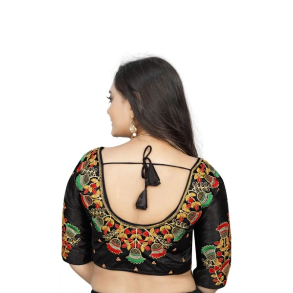 Women's Malai Silk Floral Readymade Blouse (Black, Size: Free Size)