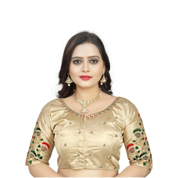 Women's Malai Silk Floral Readymade Blouse (Cream, Size: Free Size)