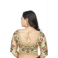 Women's Malai Silk Floral Readymade Blouse (Cream, Size: Free Size)
