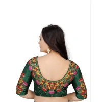 Women's Malai Silk Floral Readymade Blouse (Green, Size: Free Size)