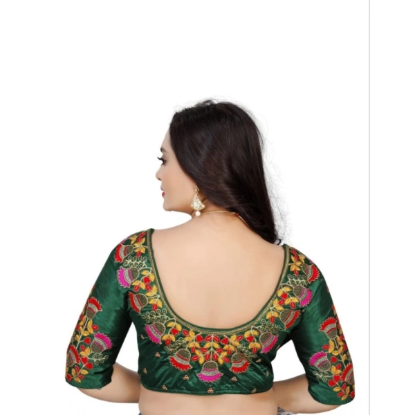 Women's Malai Silk Floral Readymade Blouse (Green, Size: Free Size)