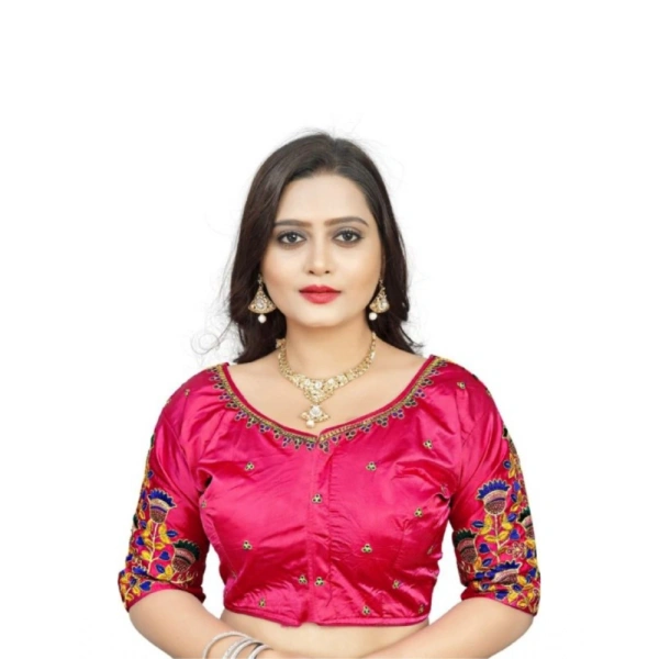 Women's Malai Silk Floral Readymade Blouse (Pink, Size: Free Size)