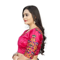 Women's Malai Silk Floral Readymade Blouse (Pink, Size: Free Size)