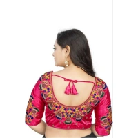 Women's Malai Silk Floral Readymade Blouse (Pink, Size: Free Size)