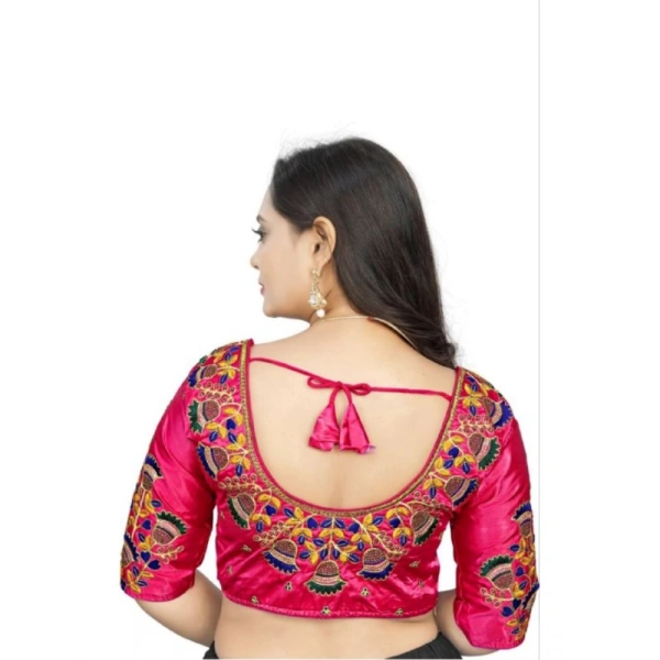 Women's Malai Silk Floral Readymade Blouse (Pink, Size: Free Size)