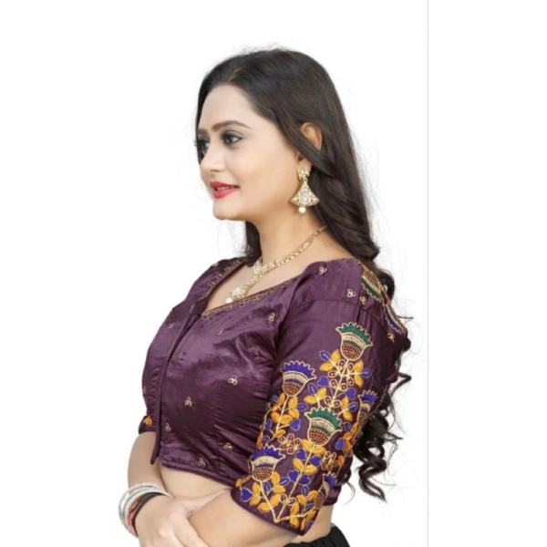 Women's Malai Silk Floral Readymade Blouse (Purple, Size: Free Size)