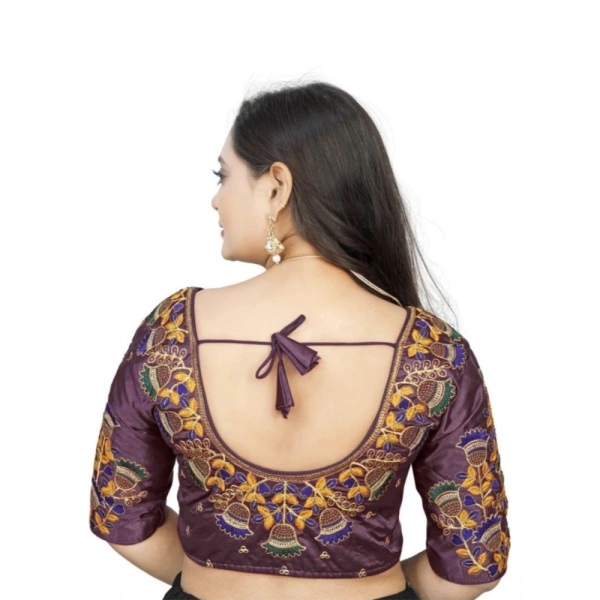 Women's Malai Silk Floral Readymade Blouse (Purple, Size: Free Size)