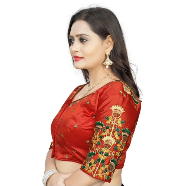 Women's Malai Silk Floral Readymade Blouse (Red, Size: Free Size)