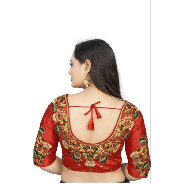 Women's Malai Silk Floral Readymade Blouse (Red, Size: Free Size)