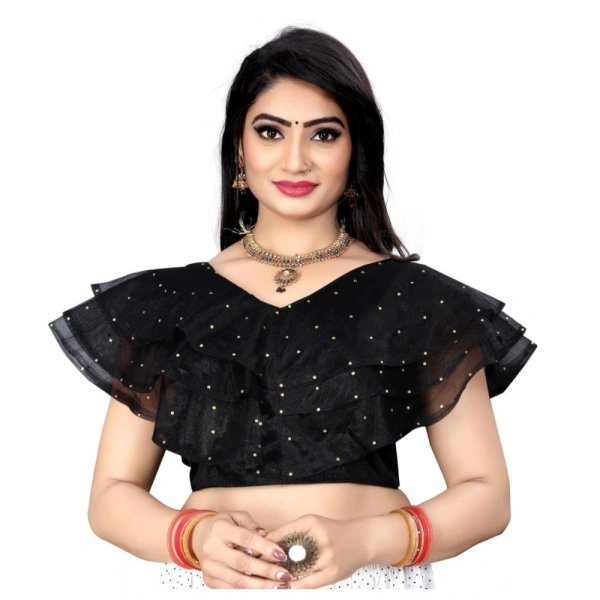 Women's Nylon Diamond Work Readymade Blouse (Black, Size: Free Size)