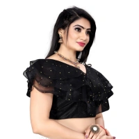 Women's Nylon Diamond Work Readymade Blouse (Black, Size: Free Size)