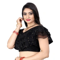 Women's Nylon Diamond Work Readymade Blouse (Black, Size: Free Size)