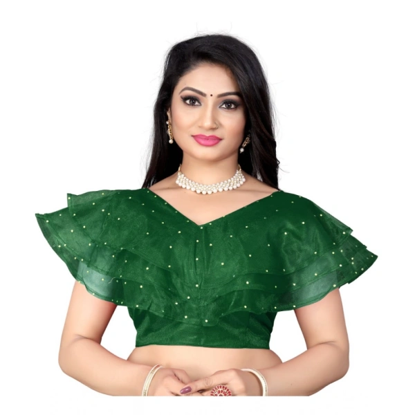 Women's Nylon Diamond Work Readymade Blouse (Green, Size: Free Size)