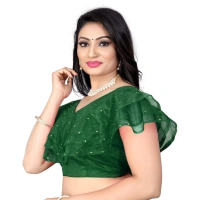 Women's Nylon Diamond Work Readymade Blouse (Green, Size: Free Size)