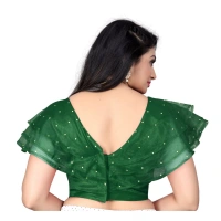 Women's Nylon Diamond Work Readymade Blouse (Green, Size: Free Size)