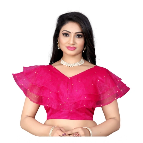 Women's Nylon Diamond Work Readymade Blouse (Pink, Size: Free Size)