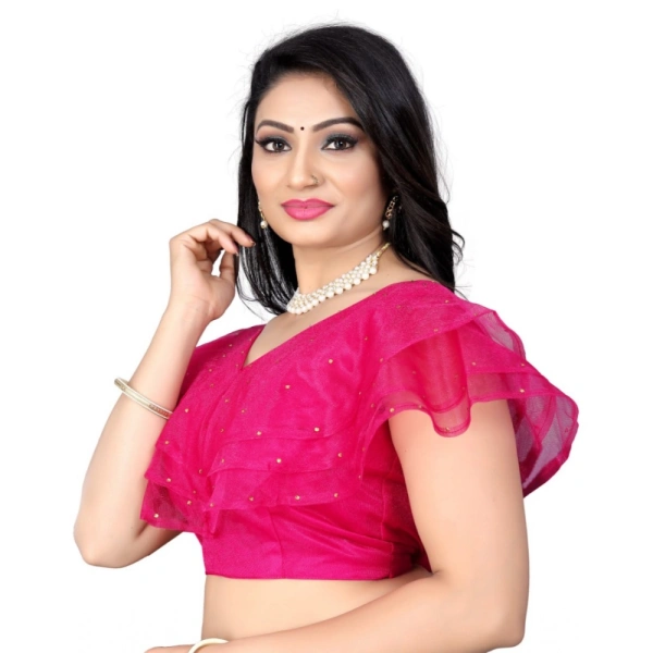 Women's Nylon Diamond Work Readymade Blouse (Pink, Size: Free Size)