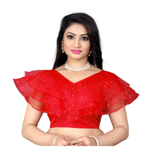 Women's Nylon Diamond Work Readymade Blouse (Red, Size: Free Size)