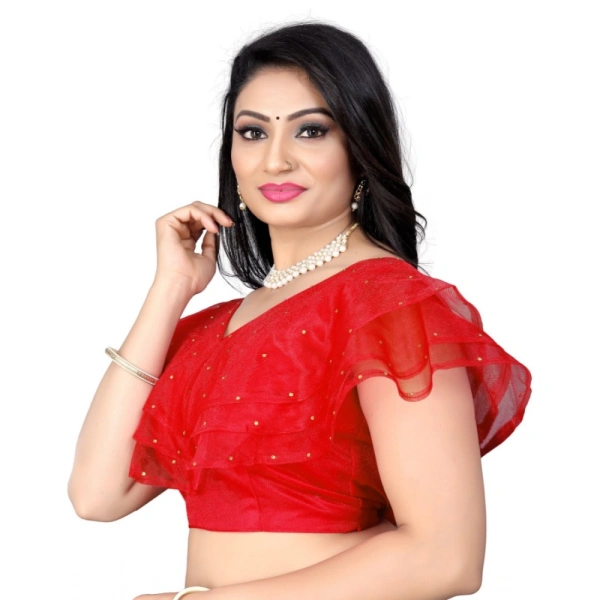 Women's Nylon Diamond Work Readymade Blouse (Red, Size: Free Size)