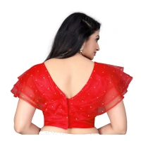 Women's Nylon Diamond Work Readymade Blouse (Red, Size: Free Size)